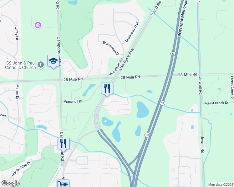 map of restaurants, bars, coffee shops, grocery stores, and more near 60844 Van Dyke in Washington