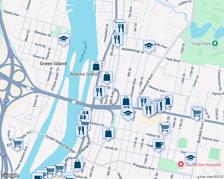 map of restaurants, bars, coffee shops, grocery stores, and more near 2525 6th Avenue in Troy