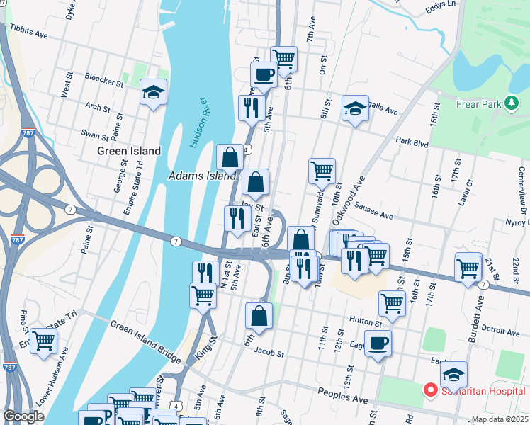 map of restaurants, bars, coffee shops, grocery stores, and more near 2525 6th Avenue in Troy