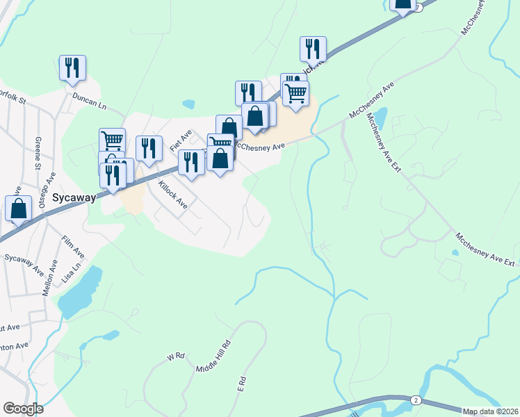 map of restaurants, bars, coffee shops, grocery stores, and more near 100 McChesney Avenue in Troy