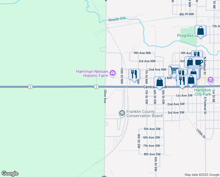 map of restaurants, bars, coffee shops, grocery stores, and more near 26 10th Street Northwest in Hampton