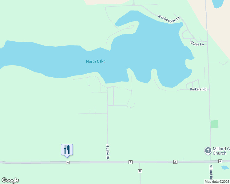 map of restaurants, bars, coffee shops, grocery stores, and more near N6884 Chesapeake Drive in Elkhorn
