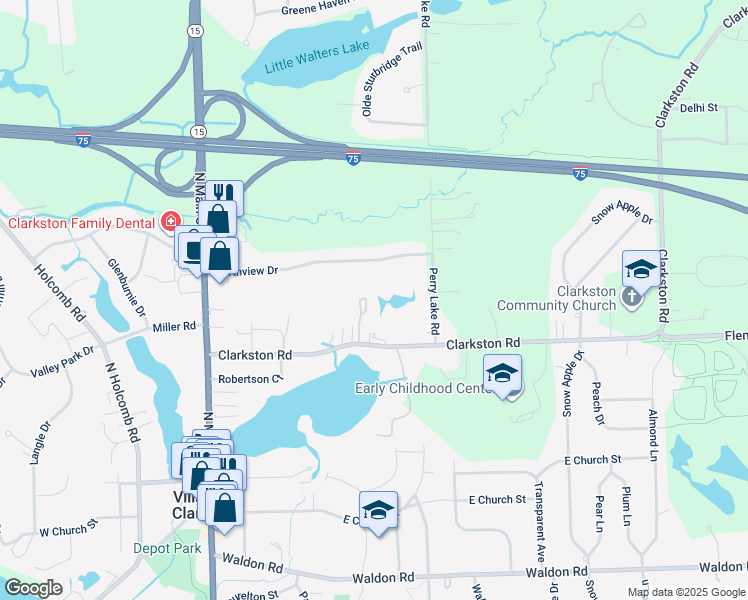 map of restaurants, bars, coffee shops, grocery stores, and more near 6578 Steeple Ridge in Clarkston