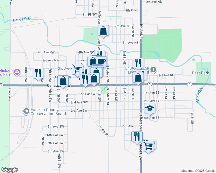 map of restaurants, bars, coffee shops, grocery stores, and more near 19 South Federal Street in Hampton