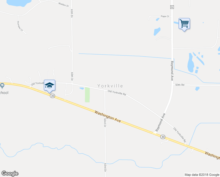 map of restaurants, bars, coffee shops, grocery stores, and more near 17640 Old Yorkville Road in Union Grove