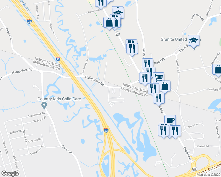 map of restaurants, bars, coffee shops, grocery stores, and more near 15 Hampshire Road in Methuen