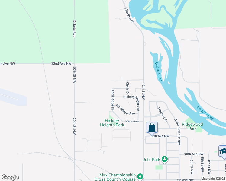 map of restaurants, bars, coffee shops, grocery stores, and more near 1602 Knoll Ridge Drive in Waverly