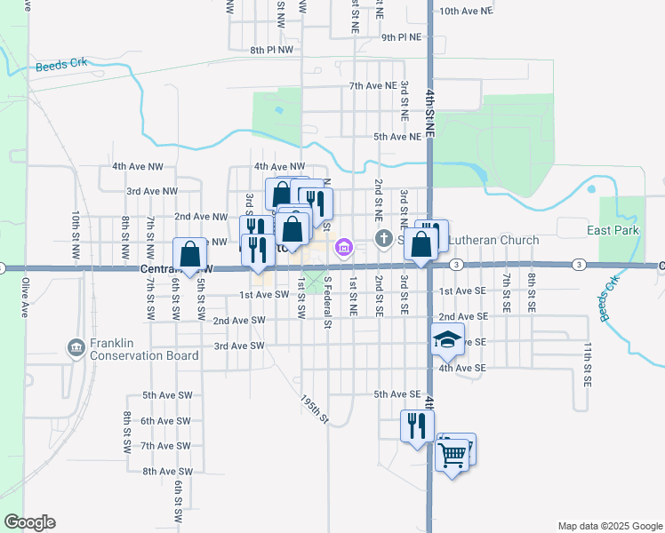 map of restaurants, bars, coffee shops, grocery stores, and more near 18 Central Avenue East in Hampton