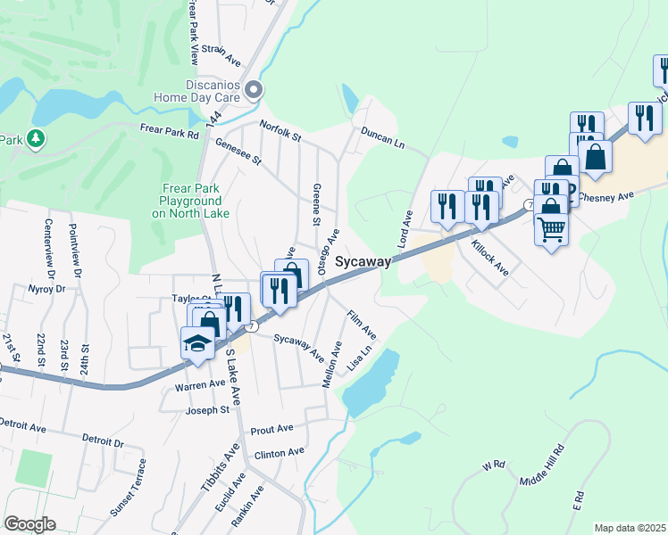 map of restaurants, bars, coffee shops, grocery stores, and more near 4 Greene Street in Troy