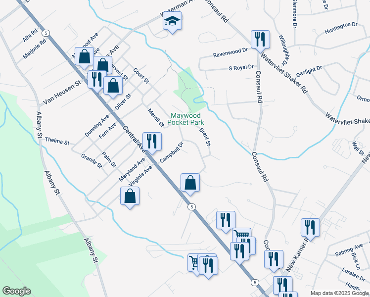 map of restaurants, bars, coffee shops, grocery stores, and more near 51 Reber Street in Albany