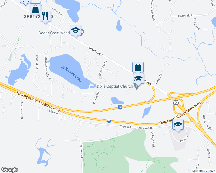 map of restaurants, bars, coffee shops, grocery stores, and more near 7172 East Bluewater Drive in Clarkston