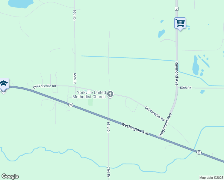 map of restaurants, bars, coffee shops, grocery stores, and more near 17640 Old Yorkville Road in Union Grove