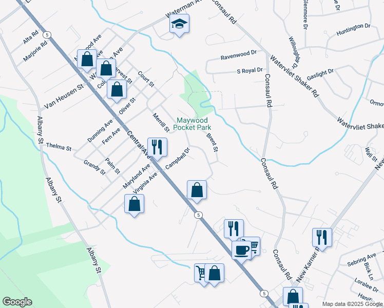 map of restaurants, bars, coffee shops, grocery stores, and more near 51 Reber Street in Albany