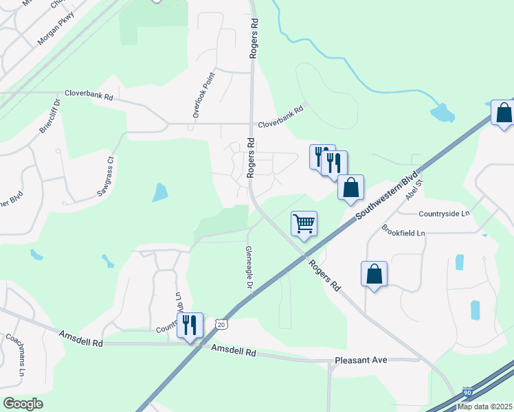 map of restaurants, bars, coffee shops, grocery stores, and more near 5303 Rogers Road in Hamburg