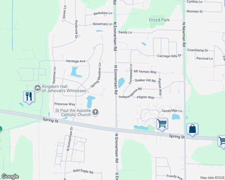 map of restaurants, bars, coffee shops, grocery stores, and more near 1726 North Emmertsen Road in Mount Pleasant