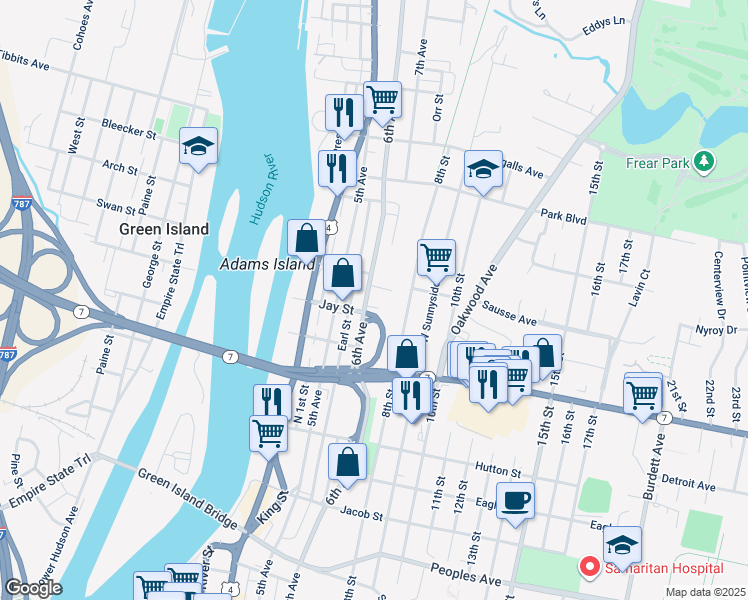 map of restaurants, bars, coffee shops, grocery stores, and more near 2639 6th Avenue in Troy