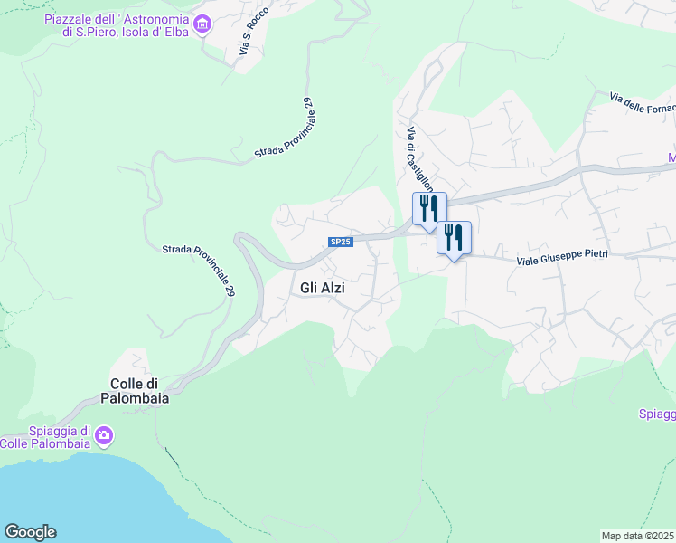 map of restaurants, bars, coffee shops, grocery stores, and more near 107 Traversa degli Alzi in Gli Alzi
