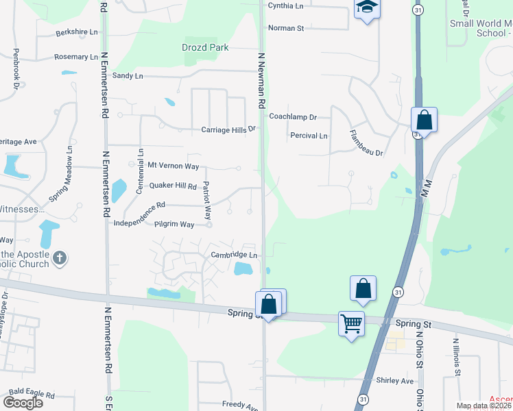 map of restaurants, bars, coffee shops, grocery stores, and more near 1805 North Newman Road in Mount Pleasant