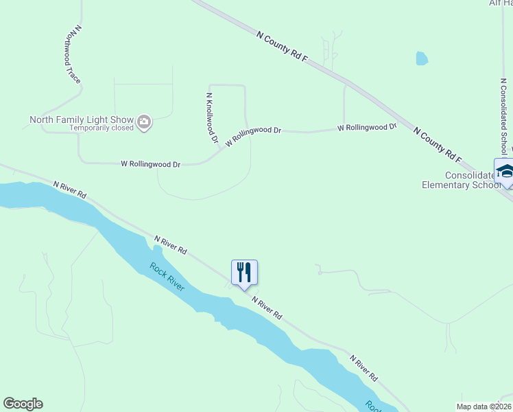 map of restaurants, bars, coffee shops, grocery stores, and more near 3413 West Forest Lane in Janesville