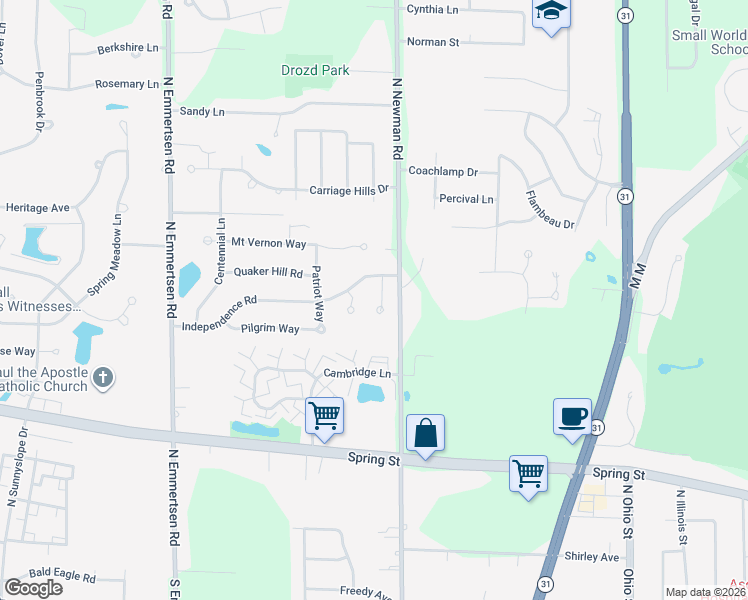 map of restaurants, bars, coffee shops, grocery stores, and more near 5611 Independence Road in Mount Pleasant