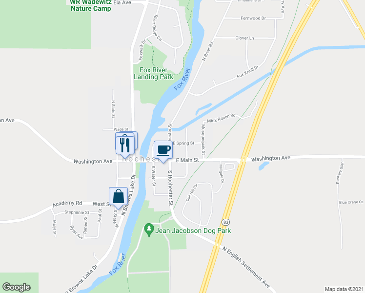 map of restaurants, bars, coffee shops, grocery stores, and more near 309 East Spring Street in Burlington