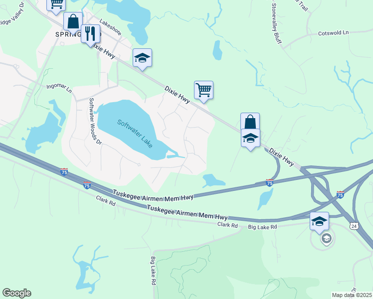 map of restaurants, bars, coffee shops, grocery stores, and more near 7109 Bluewater Drive in Clarkston