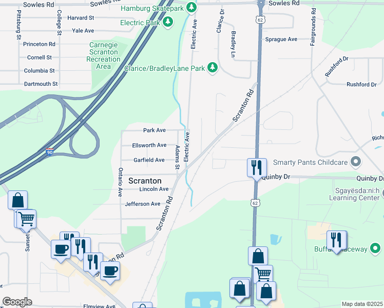 map of restaurants, bars, coffee shops, grocery stores, and more near 5400 Electric Avenue in Hamburg