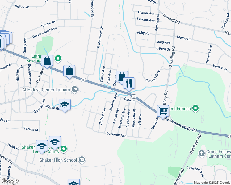 map of restaurants, bars, coffee shops, grocery stores, and more near 290 Troy Schenectady Road in Latham