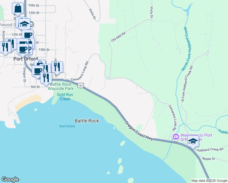 map of restaurants, bars, coffee shops, grocery stores, and more near 40 U.S. 101 in Port Orford