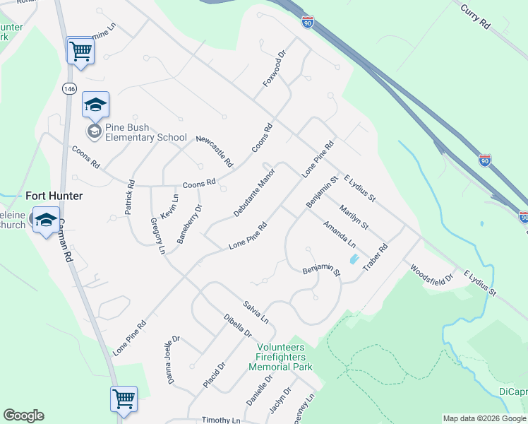 map of restaurants, bars, coffee shops, grocery stores, and more near 3139 Lone Pine Road in Schenectady