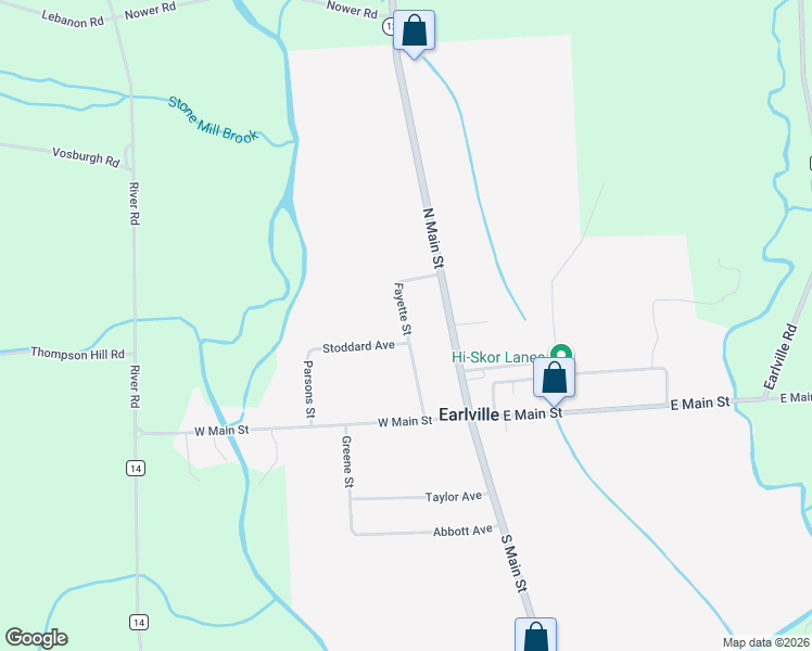 map of restaurants, bars, coffee shops, grocery stores, and more near 42 Fayette Street in Earlville