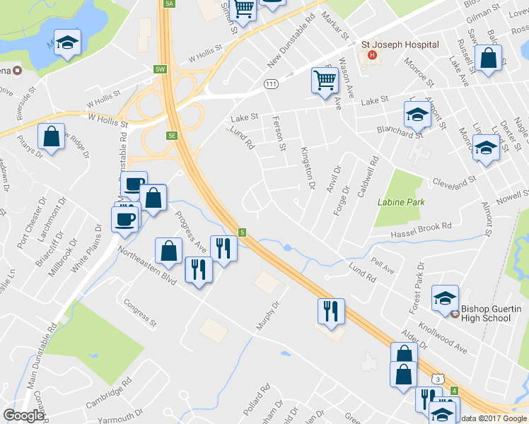 map of restaurants, bars, coffee shops, grocery stores, and more near 37 Jessica Drive in Nashua