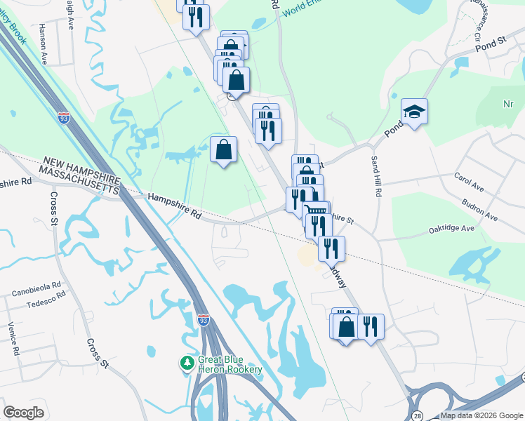 map of restaurants, bars, coffee shops, grocery stores, and more near 512 South Broadway in Salem