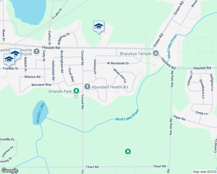 map of restaurants, bars, coffee shops, grocery stores, and more near 1135 Buckingham Road in Meridian charter Township
