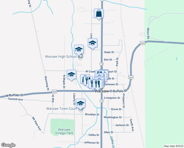 map of restaurants, bars, coffee shops, grocery stores, and more near 63 Perry Avenue in Warsaw