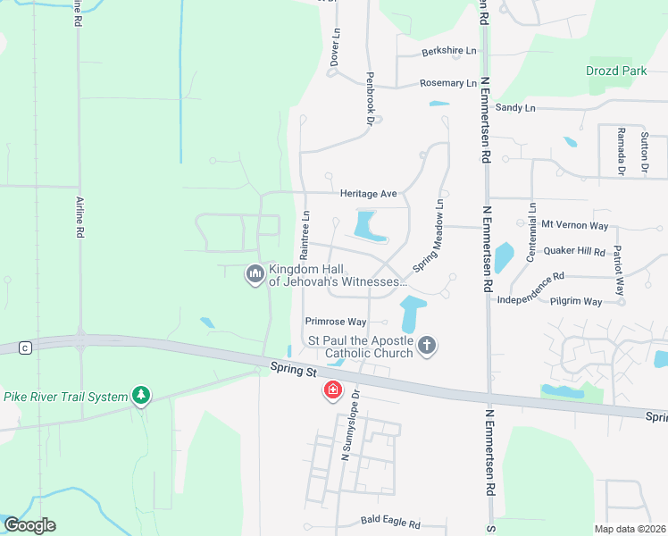 map of restaurants, bars, coffee shops, grocery stores, and more near 1630 Rolling Green Drive in Racine