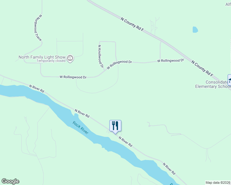 map of restaurants, bars, coffee shops, grocery stores, and more near 3413 West Forest Lane in Janesville