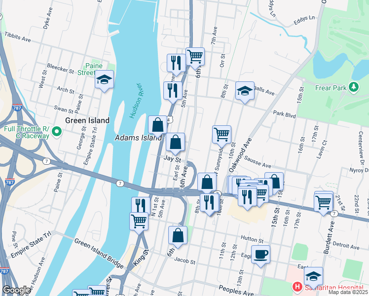 map of restaurants, bars, coffee shops, grocery stores, and more near 2639 6th Avenue in Troy