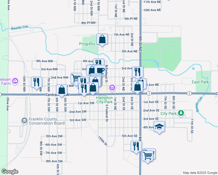 map of restaurants, bars, coffee shops, grocery stores, and more near 19 Federal Street North in Hampton