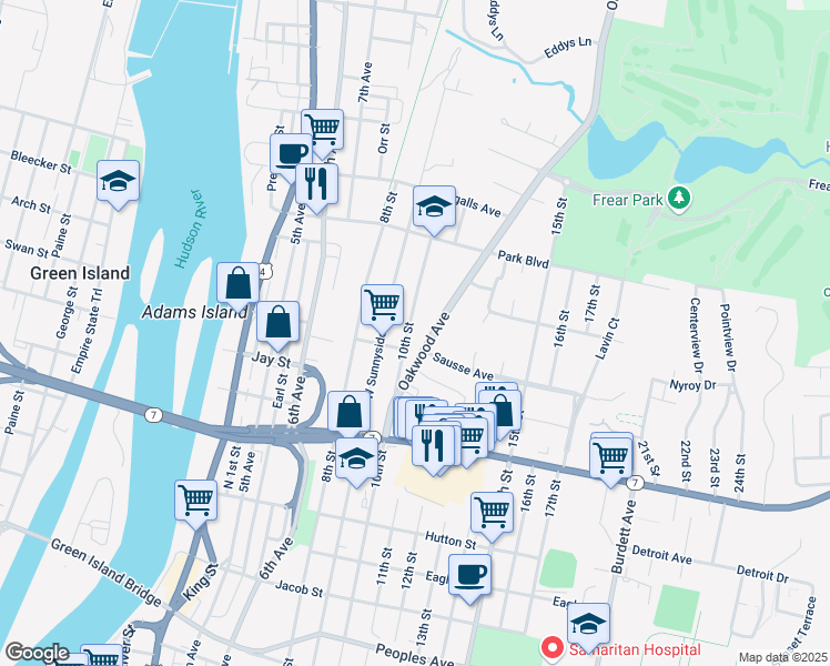 map of restaurants, bars, coffee shops, grocery stores, and more near 394 10th St in Troy