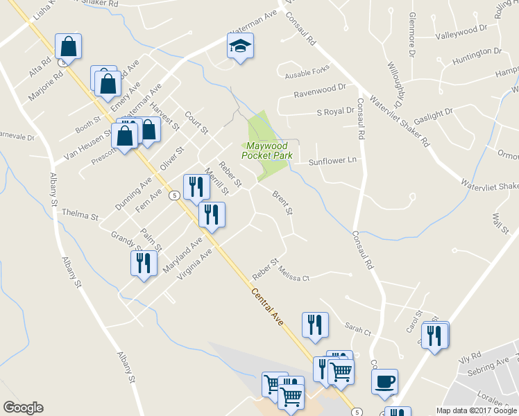 map of restaurants, bars, coffee shops, grocery stores, and more near 51 Reber Street in Albany