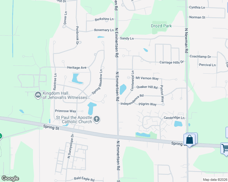 map of restaurants, bars, coffee shops, grocery stores, and more near 1726 North Emmertsen Road in Mount Pleasant