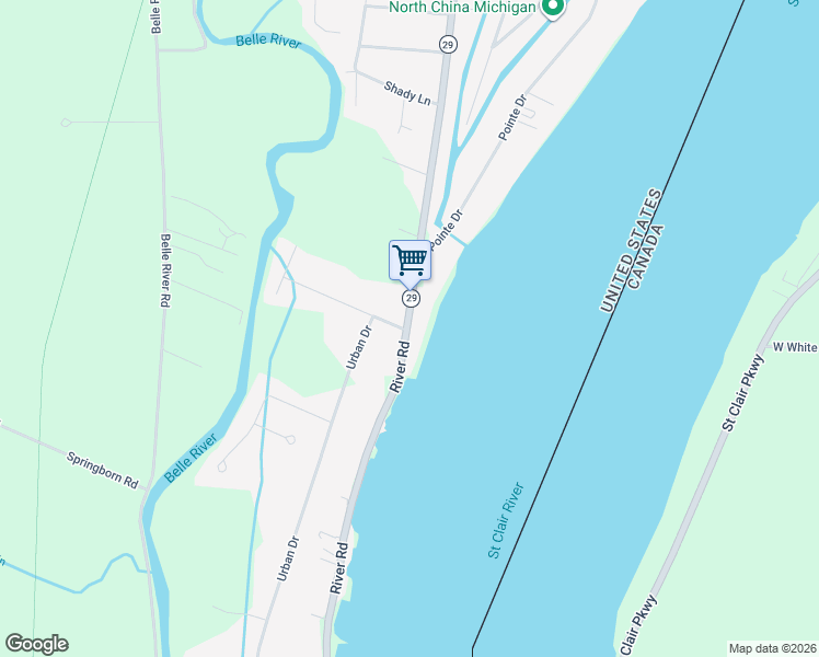 map of restaurants, bars, coffee shops, grocery stores, and more near 5763 Michigan 29 in East China