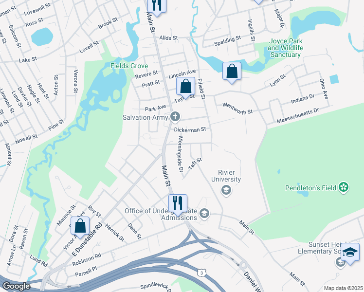 map of restaurants, bars, coffee shops, grocery stores, and more near 1 Orchard Avenue in Nashua