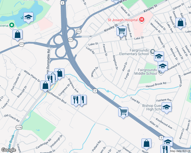 map of restaurants, bars, coffee shops, grocery stores, and more near 37 Jessica Drive in Nashua