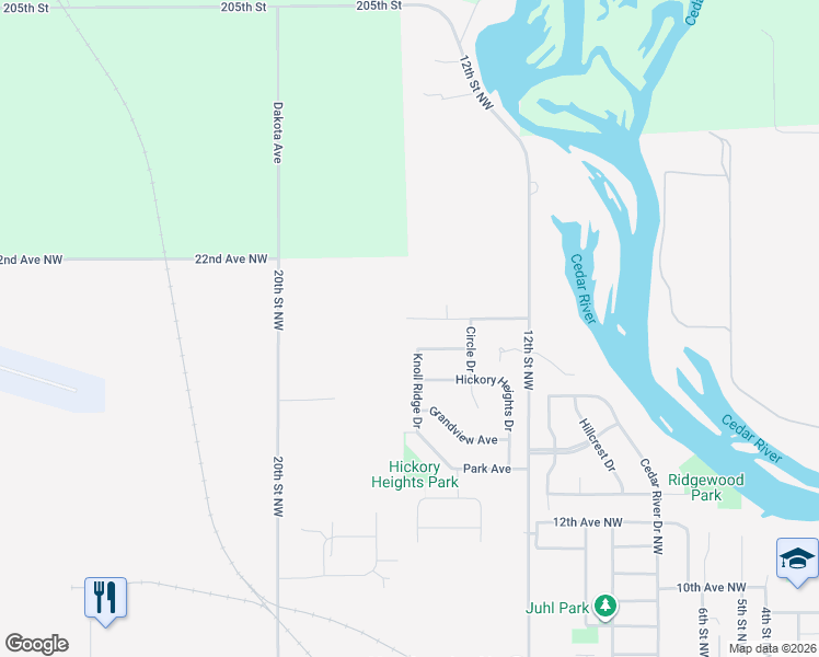 map of restaurants, bars, coffee shops, grocery stores, and more near 1602 Knoll Ridge Drive in Waverly