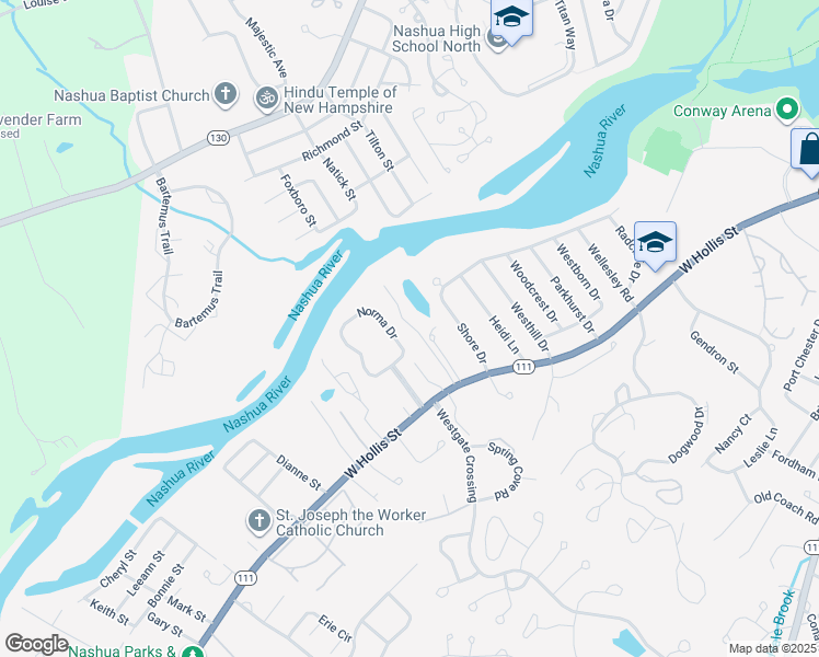 map of restaurants, bars, coffee shops, grocery stores, and more near 31 Norma Drive in Nashua