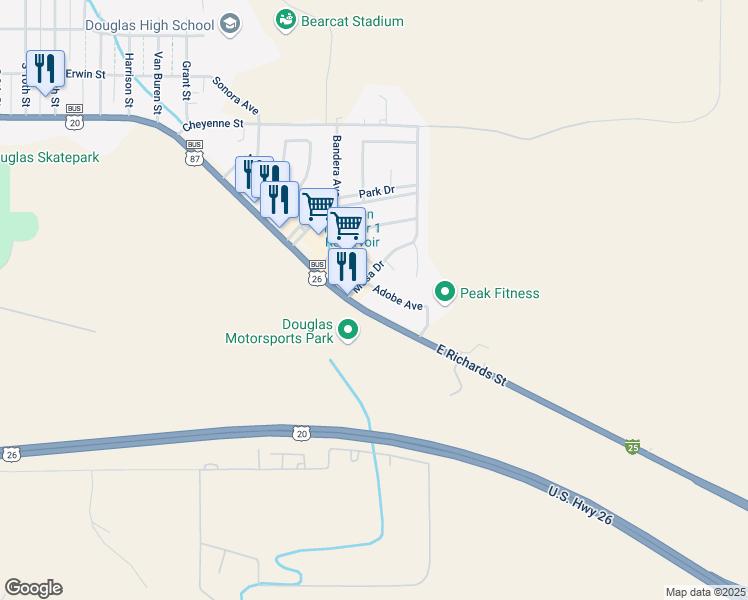 map of restaurants, bars, coffee shops, grocery stores, and more near 2064-2090 Richards St in Douglas