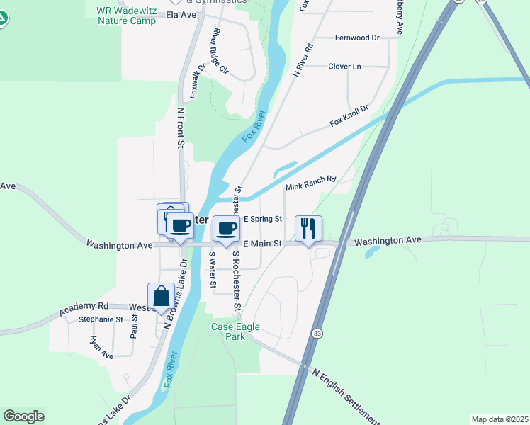 map of restaurants, bars, coffee shops, grocery stores, and more near 309 East Spring Street in Burlington