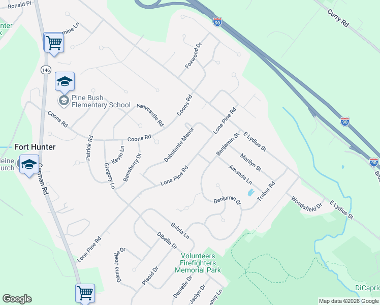 map of restaurants, bars, coffee shops, grocery stores, and more near 3139 Lone Pine Road in Schenectady